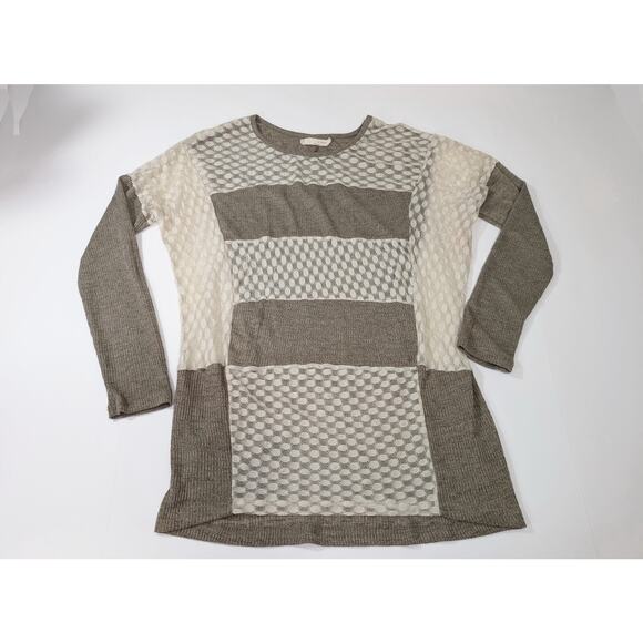 A'Reve Tunic Top Beige Cream Lace Ribbed Knit Shirt Misses Size M - Picture 6 of 6